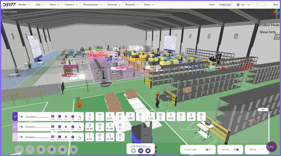 DBR77 Digital Twin: factory layout and material flow simulation